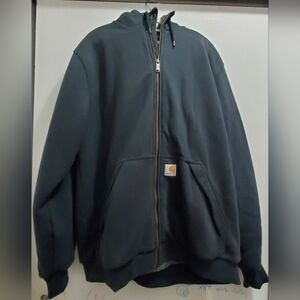 Y2K Carhartt Dark Gray Large L Fleece Lined Full Zip Hoodie Sweatshirt RN14806